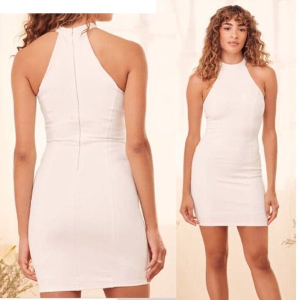 Just Me Women's Manhattan Nights White Stretch Halter Bodycon Mini Dress‎